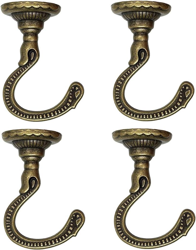 Large Swag Ceiling Heavy-Duty Hooks with Complete Hardware Kit - Ideal for Hanging Plants, Ceiling & Drywall Installation (4 Sets Antique Brass)