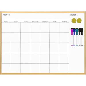 VUSIGN Magnetic Monthly Calendar Whiteboard, 17'' x 23'' Dry Erase Calendar for Wall Office School Home, Gold Wooden Frame