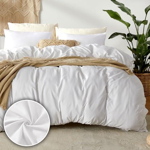 Dreamhood Duvet Cover Queen Size 90x90 and 2 Pillow Cases Soft Comfy Duvet Cover Set 3 Pieces with Button Closure Breathable Durable Bedding for All Seasons White