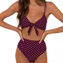 Blooming Jelly Womens High Waisted Bikini Set Polka Dot Swim Suits 2026 Tie Knot Bathing Suit (Large, Purple)