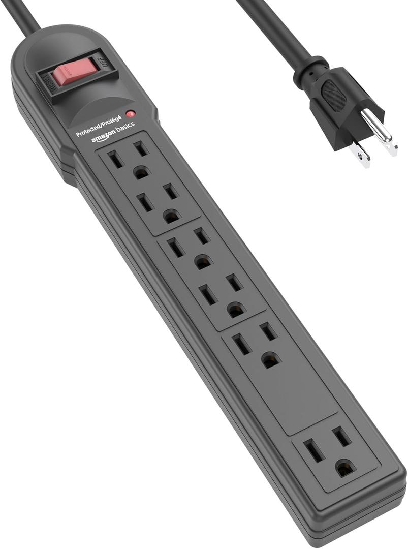 Amazon Basics Surge Protector Power Strip, 6-Outlet, 790 Joules, LED Indicator, 6ft Extension Cord, Black (1 Pack)