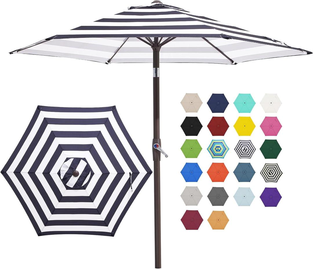 JEAREY 7.5FT Patio Umbrella Outdoor Market Umbrella with 6 Sturdy Ribs, Push Button Tilt/Crank Table Umbrella for Garden, Deck, Backyard and Pool, Black & White Stripe