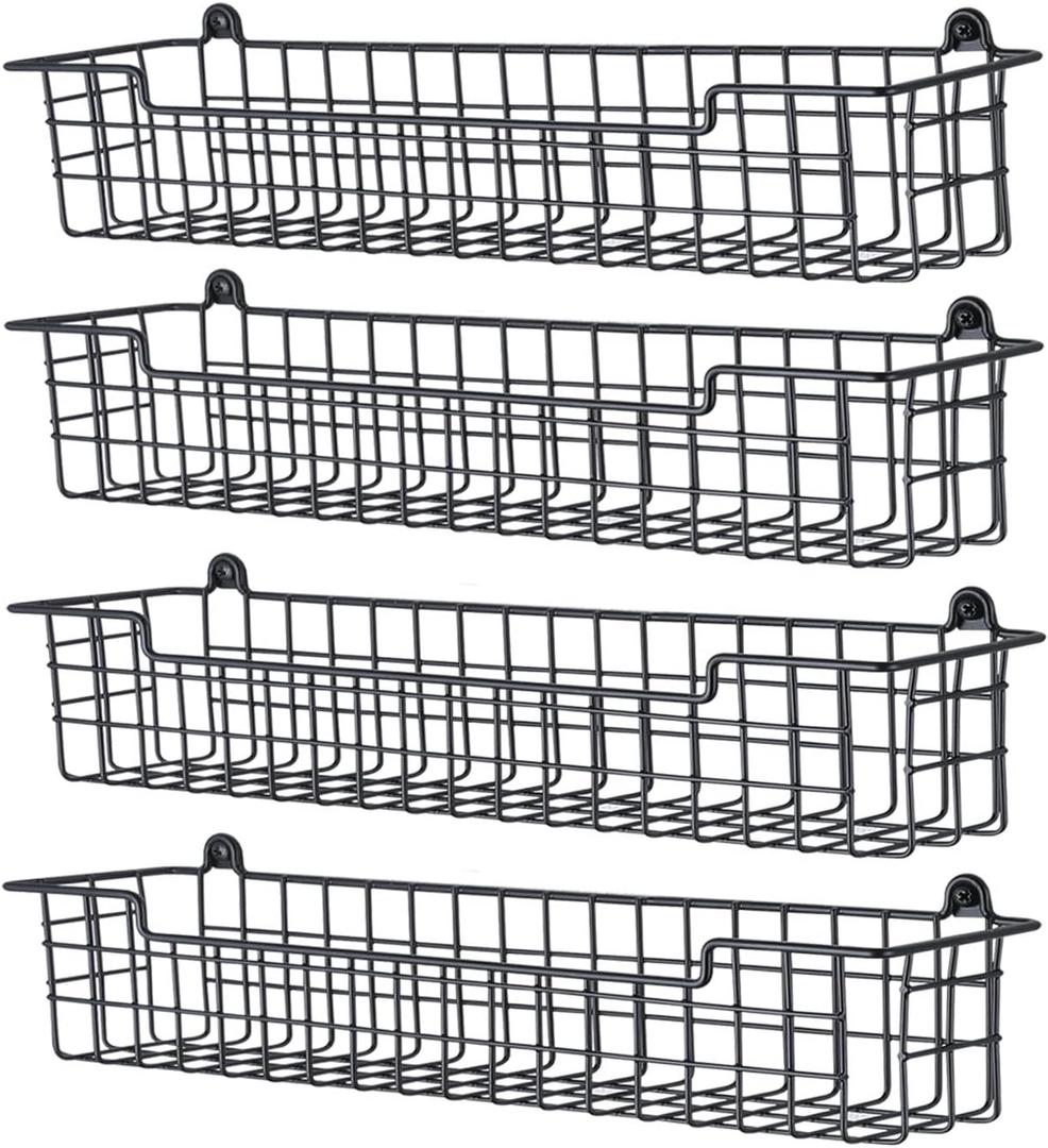 Spice Rack Organizer Wall Mount, Spice Organization Storage Shelf for Cabinet Door, 4 Packs Wall Spice Rack Saving Space for Kitchen, Black