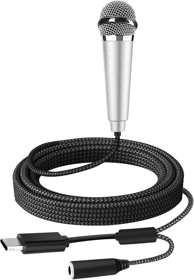 USB C Mini Microphone Karaoke, Portable ASMR Microphone for Android Phone/iPhone 15/Laptop/Mac, Wired Mic for Voice Recording, Singing, Interviews, Vlogs, YouTube, TIK Tok (Silver)
