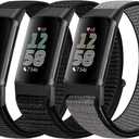 Sport Loop Nylon Watch Bands Compatible with Fitbit Charge 6/5, Adjustable Breathable Replacement Soft Nylon Loop Wristband for Women/Men (Dark Black+Official Black+Iron Grey)