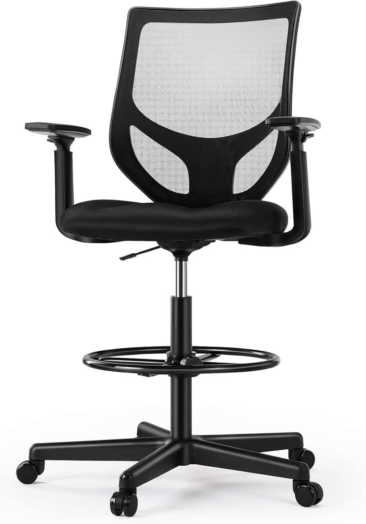Drafting Chair - Tall Standing Office Desk Chair with Adjustable Foot Ring, Chair with Ergonomic Lumbar Support, Adjustable Height, Breathable Mesh
