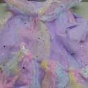 Kids Girls Birthday Party Long Sleeve Star Glitters Tulle Tutu Dress 3D Butterfly Star Sequins Ruffle Dress (8-9 Years, Purple Star Gradient)