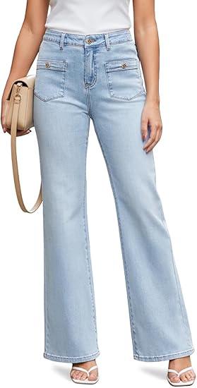 Wide Leg Jeans Woman, High Waisted Jeans for Women Trendy Stretchy Baggy Denim Pants with Pocket, Size 8