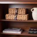 Decorative Box with Lid, Wicker Storage Basket, Water Hyacinth Woven Decorative box for Shelf, Coffee Table, Console Table, Home Decor (Small)