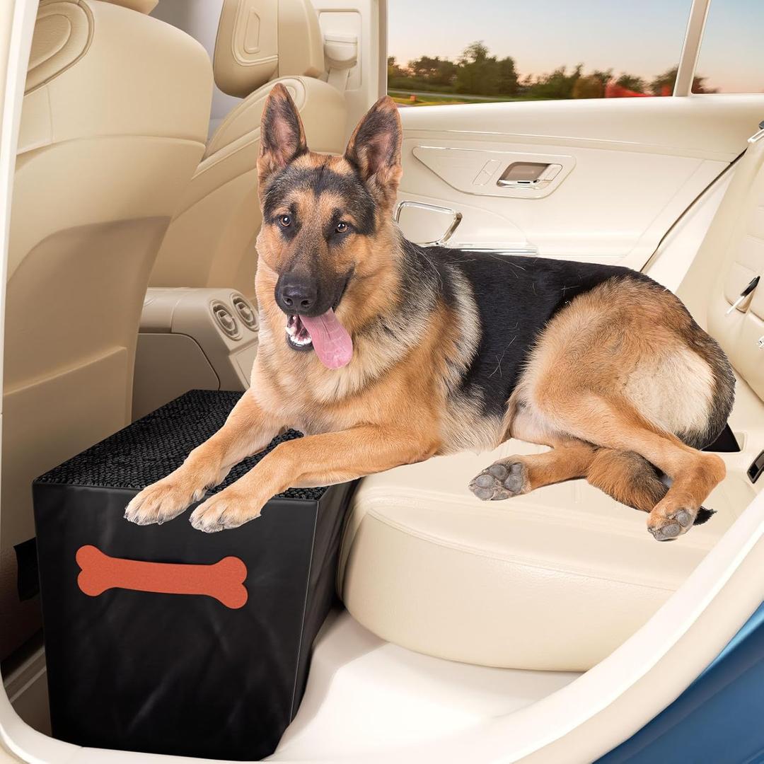 Front Back Seat Extender for Dogs, Dog Backseat Extender Hard Bottom Also as Dog Ramp Stairs for Car Bed Sofa or Car Accessories Car Seat Gap Filler for Large Dogs Black