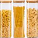 Square Glass Food Storage Jars with Lids[Set of 2], Perfect for Pasta, Cookies, Nuts, Coffee, Cereal, Flour, Organize Your Kitchen and Pantry with these BPA-Free Glass Jars with Canisters