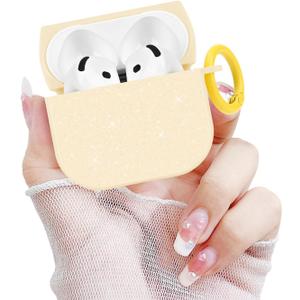 Newseego for Airpods 4 Case, Luxury Glitter Sparkly Bling Case with Keychain for Women Girls Anti-Lost Anti-Scratch Soft TPU Shockproof Full Protective Case Cover for Airpods 4th Generation-Yellow
