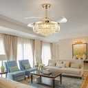 42'' Fandelier Ceiling Fan with Light, Retractable Chandelier Fan LED Dimmable Crystal Ceiling Fan for Bedroom Living Room Dining Room-Gold