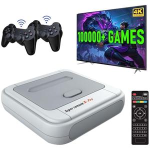Kinhank Super Console X Pro with 100000+ Games,TV & Game System in 1, Mini Retro Game Consoles for 4K HD/AV Output,Compatible with 63+ Emulators,2 Game Controllers