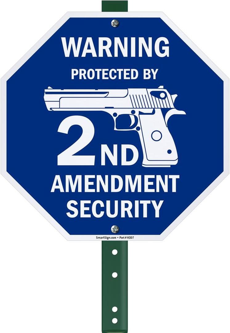 SmartSign 10 x 10 inch Warning Protected By 2nd Amendment Security Yard Sign and 18 inch Stake Kit, 40 mil 3M Laminated EG Reflective Aluminum, Blue and White, Set of 1