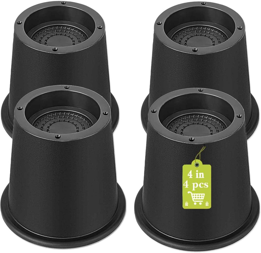 4 Pack Furniture Risers 4 Inch, Bed Risers Heavy Duty for Table Desk Couch Chair Sofa Cabinet Bed Frame Dorm, Round Table Leg Risers Lift Height 4", Black