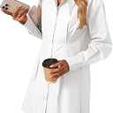 Womens Button Down Shirt Dresses Cotton Button Up Tunics Long Sleeve Solid High Low Blouse Waist Up Dress (Medium, White)