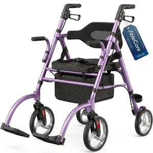 Ablecare Updated Rollator Walker for Seniors with Seat, 2 in 1 Rolling Walker Wheelchair Combo for Mobility-Impaired, Dual Height Adjustment, Lightweight & Foldable Rollator, Capacity 310lbs (Purple)