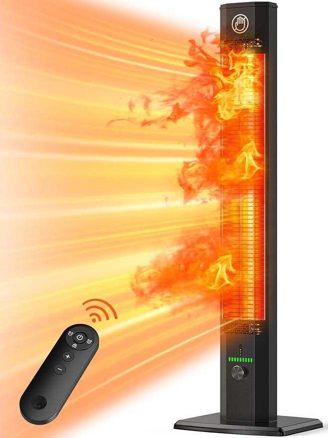 42INCH Outdoor Heater, 9Heat Levels & 540Min Timer, Child Safety Lock, IP65 Waterproof Garage Heater, 1500W Infrared Heating,Tip-Over&Overheat Protection,Patio Heaters for Outdoor Use Indoor