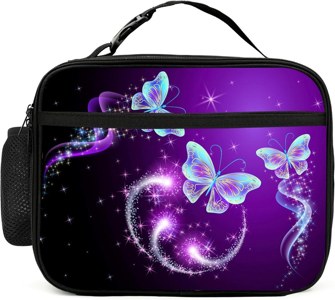 Butterfly Lunch Bag Insulated Reusable Lunch Box Kids Tote Bag For Boys Girls Women Men School Picnic Travel