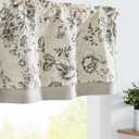 jinchan Linen Valance Curtain Farmhouse Black Floral Small Window Curtain Double Layer Light Filtering Fall Valance for Kitchen Rustic Biege for Living Room Bedroom 16 Inch Rod Pocket One Panel