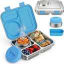 Stainless Steel Bento Lunch Box with 8oz Insulated Food Jar, 3 Compartment Metal Bento Lunch Container for Kids & Adults with Silicone Container and Food Thermo for Work & School, BPA-Free(Blue)