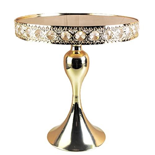 8 Inches 20 cm Gold Round Mirror Cake Stand Cupcake Stands Metal Pedestal Holder with Crystals, Party Dessert Cheese Display Plate for Wedding Party Birthday Baby Shower Celebration Home Decor