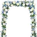 2 Pack Artificial Peony Flower Garland - 6ft Silk Peony Garland Flower Vine Blue and White Peony Silk Roses Flowers for Wedding Arch Party Table Decor (2, Blue)