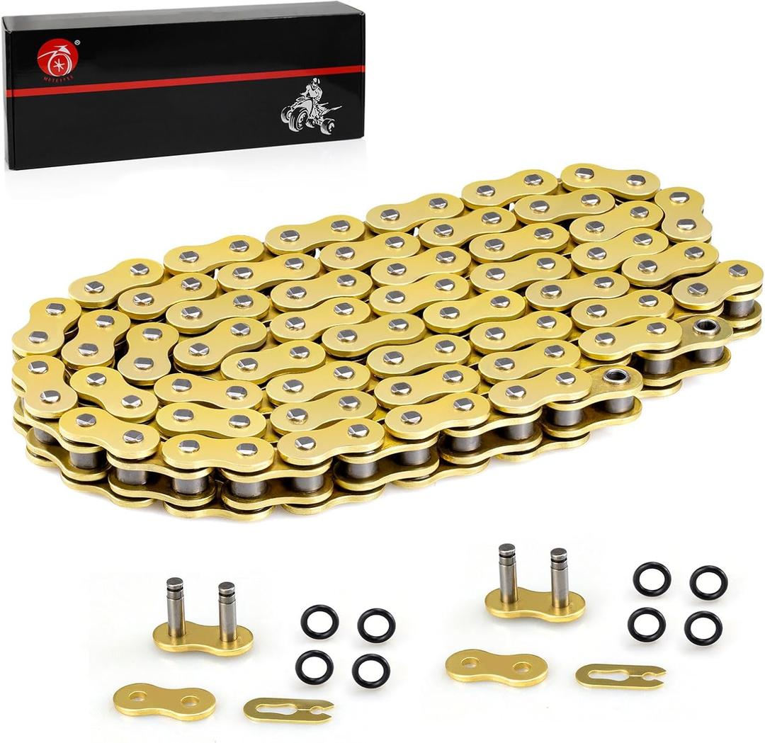 Heavy Duty O-Ring Drive Chain (Gold) Compatible with Yamaha Warrior 350 Raptor 350 700 700R YFZ450 YFZ450R XT250 XT550 YZ100 Outlaw 450 525 QuadRacer LT500R KLT200 KLT250 KE250 KZ200