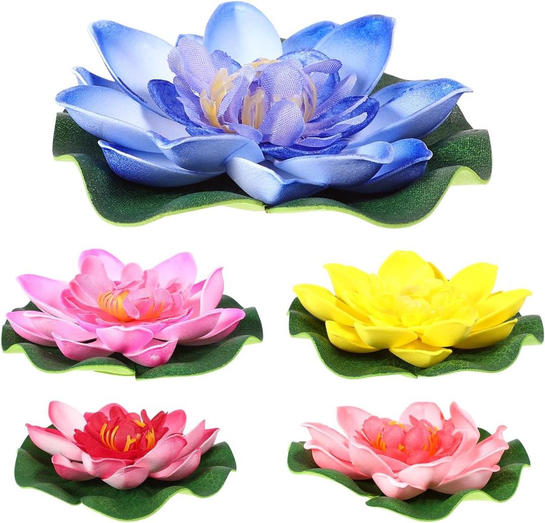 2 x 5pcs Summer Decor Lily Pads for Ponds, Artificial Lotus Fake Floating Lotus Flower Water Lily Pad Ornaments for Garden Pond Aquarium Pool Decoration 10cm