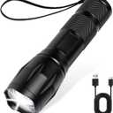 JINIU Rechargeable LED Flashlight, Bright Tactical Torch High Lumens, White Light, Waterproof Handheld Zoomable Flash Light, Gifts for Men, Hunting Camping Essentials Gear (1PACK, Black)