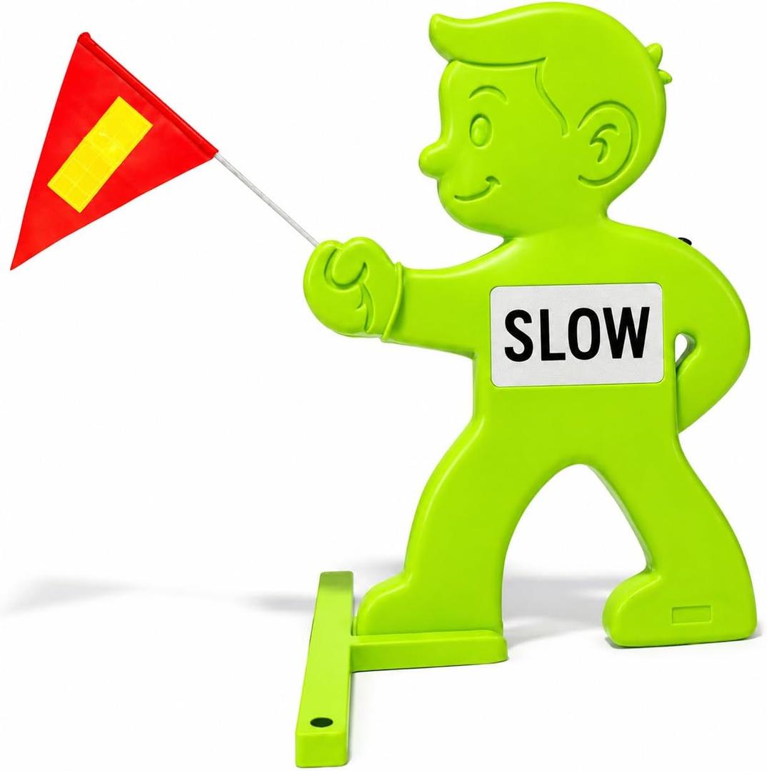 Slow Children At Play Safety Signs for Street, 31 Inch Kids At Play Safety Signs for Street Neighborhoods Schools Driveway, Slow Down Kids At Play Sign with Reflective SLOW Sticker & Warning Flag