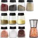 Glass Spice Jars, Double Lids Seasoning Shakers Glass Bottles Spice Shakers Sifter Barbecue Salt & Pepper Shaker Container (10 PCS Condiment Bottles + 1PCS Spices Grinder)