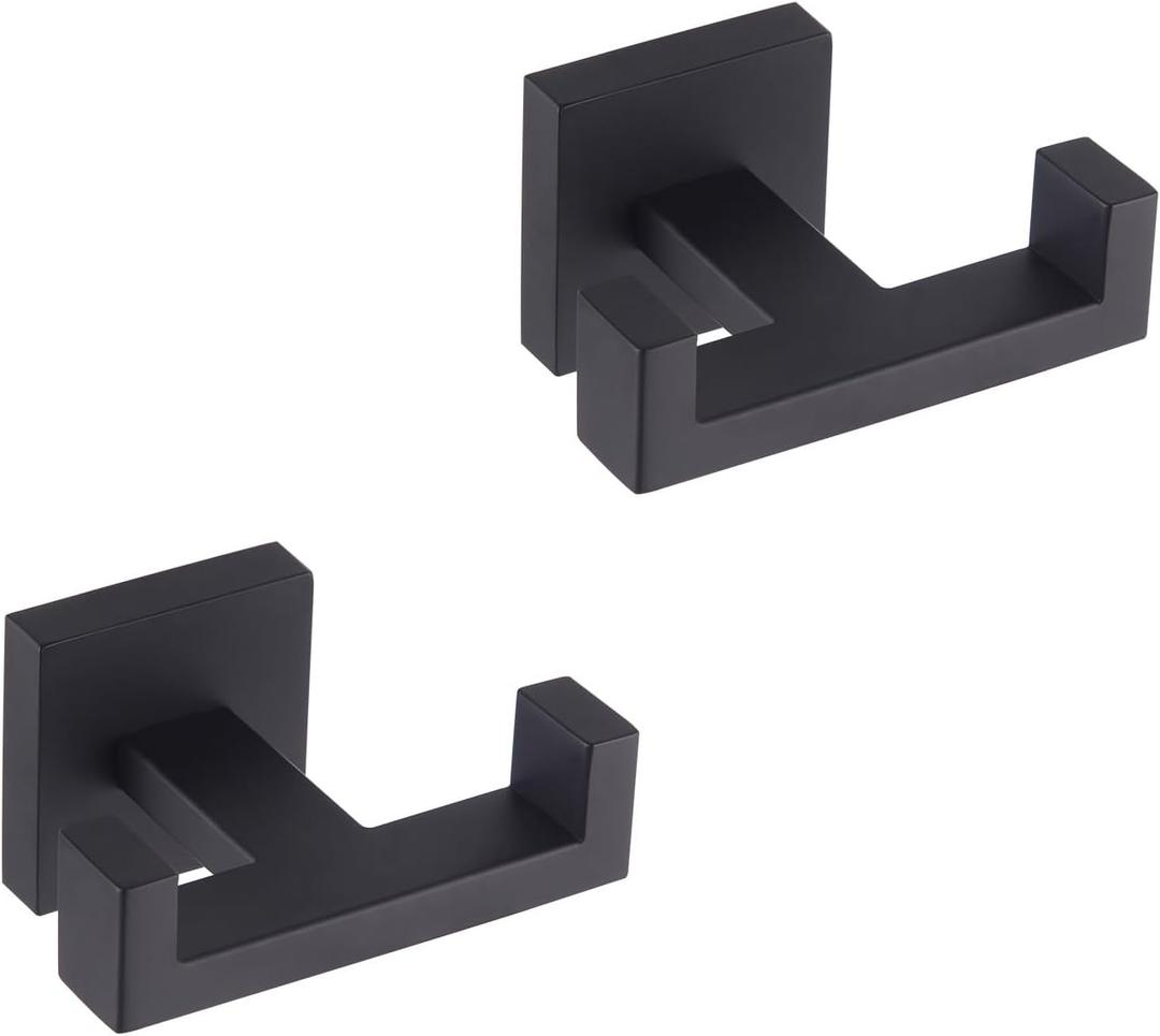 GERZWY Matte Black Bathroom Double Towel Hook Stainless Steel Coat/Robe Clothes Hook for Bath Kitchen Modern Hotel Style Wall Mounted 2 Pack AG1417B-BK