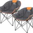Suntime Sofa Chair, Oversize Padded Moon Leisure Portable Stable Comfortable Folding Chair for Camping, Hiking, Carry Bag(2 Pack) (Grey and Orange)