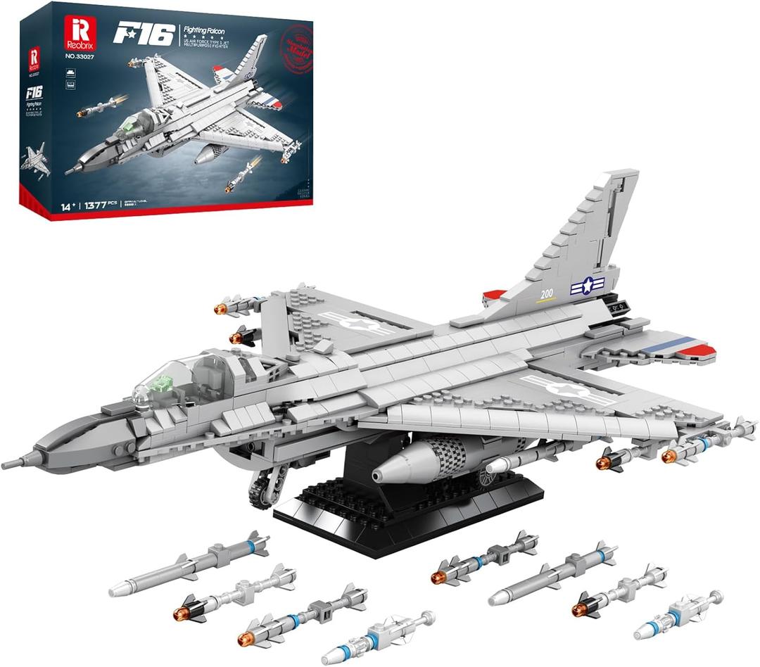 Reobrix F-16 Fighter Jet Building Sets,Military Fighter Display Model,Air Force Building Block Set 33027,Fighting Falcon Airplane Army Construction Set,Toys Gifts for Military Fans and Kid 14+,1377PCS