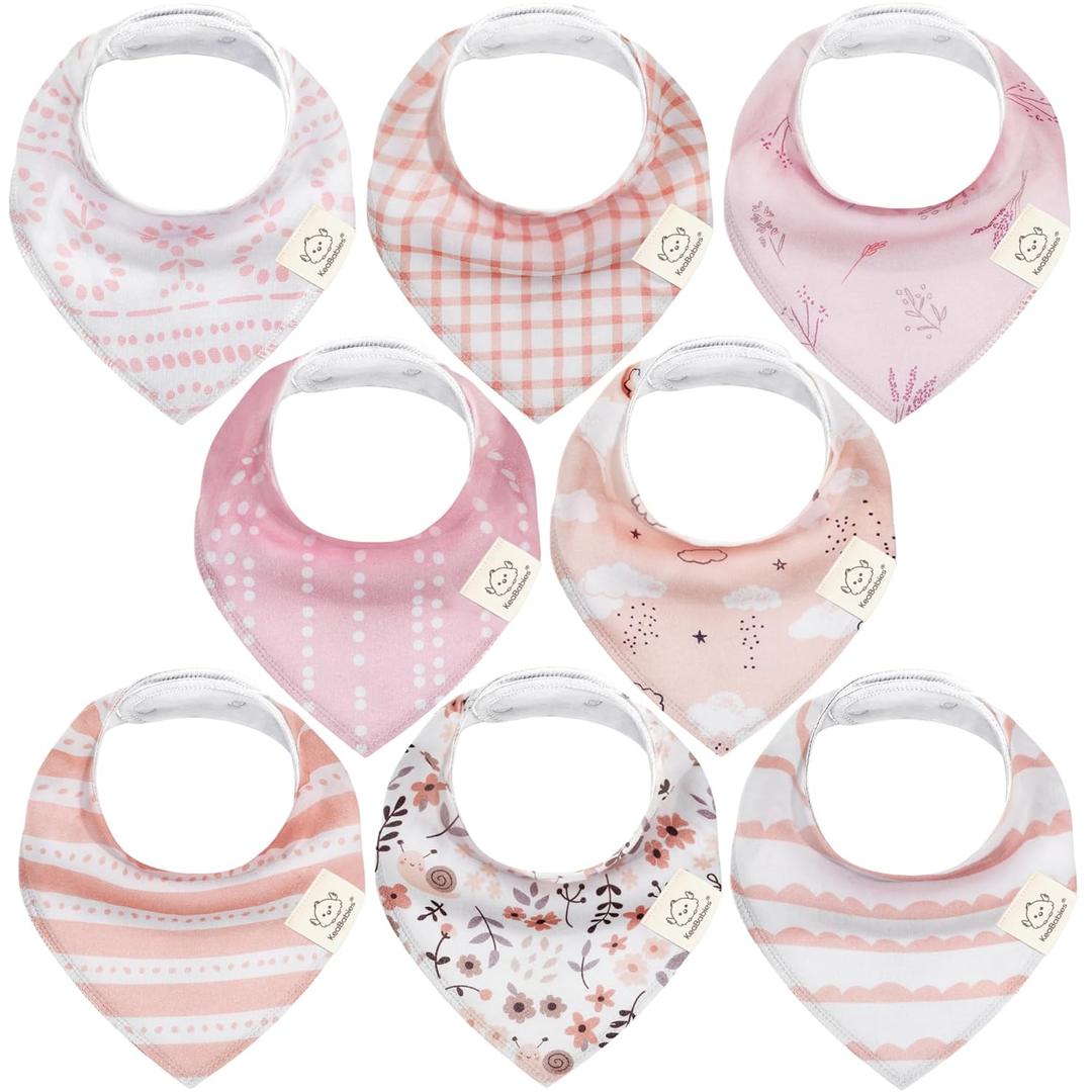 KeaBabies 8-Pack Organic Baby Bandana Bibs for Girls - Super Absorbent Triangle Baby Bibs for Drooling and Teething Infant, 100% Cotton Extra Soft for Newborn, Infant 0-36 Months (Sweet Charm)