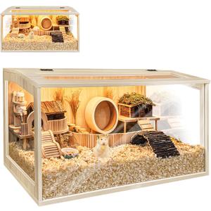 Prolee Hamster Cage Chewproof Wooden 24 Inch Guinea Pig Cages Mice and Rat Habitat Openable Top with Acrylic Sheets Solid Built