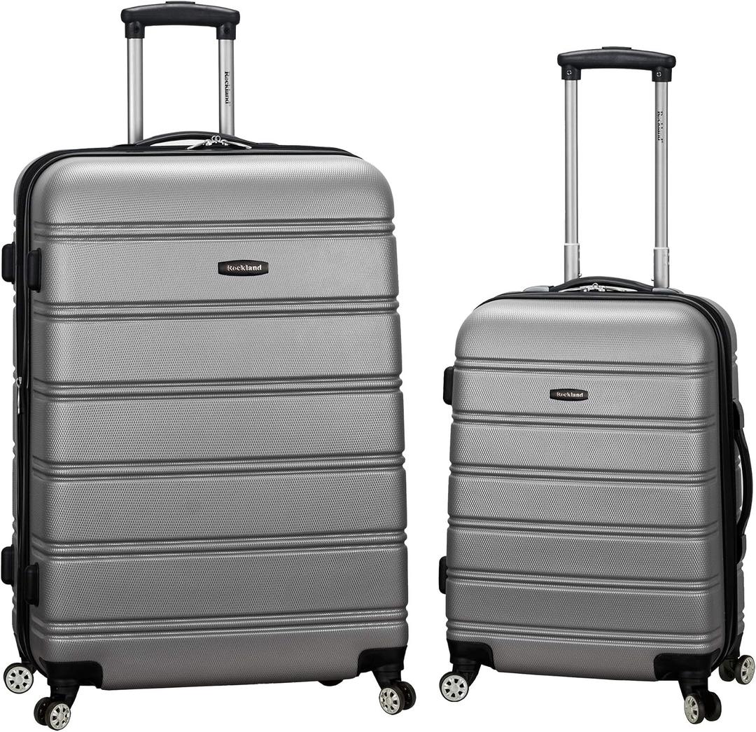 Rockland Melbourne Hardside 2 Piece Expandable Spinner Wheel Luggage Set, (20"/28"), Silver