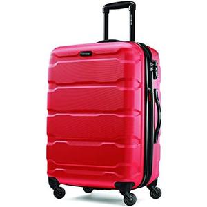 Samsonite Omni PC Hardside Expandable Luggage with Spinner Wheels, Checked-Medium 24-Inch, Red