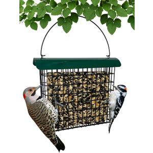 Large Suet Feeder - Metal Woodpecker Suet Cage with Metal Roof - Holds 1 Large Seed Cake