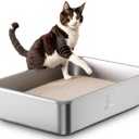 Stainless Steel Litter Box with Handle, Large Metal Cat Litter Box with High Sided for Big and Small Cats, Kitty Litter Boxes, Non-Stick, Easy to Clean, Odor-Free, Cat ToiletLitterbox (23.4"L15.6"W7.8"H)