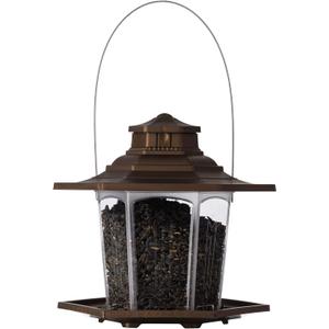 More Birds Small Lantern Bird Feeder, Gazebo-Style Wild Bird Feeder, 6 Feeding Stations, 2.6 lb Seed Capacity, Brown