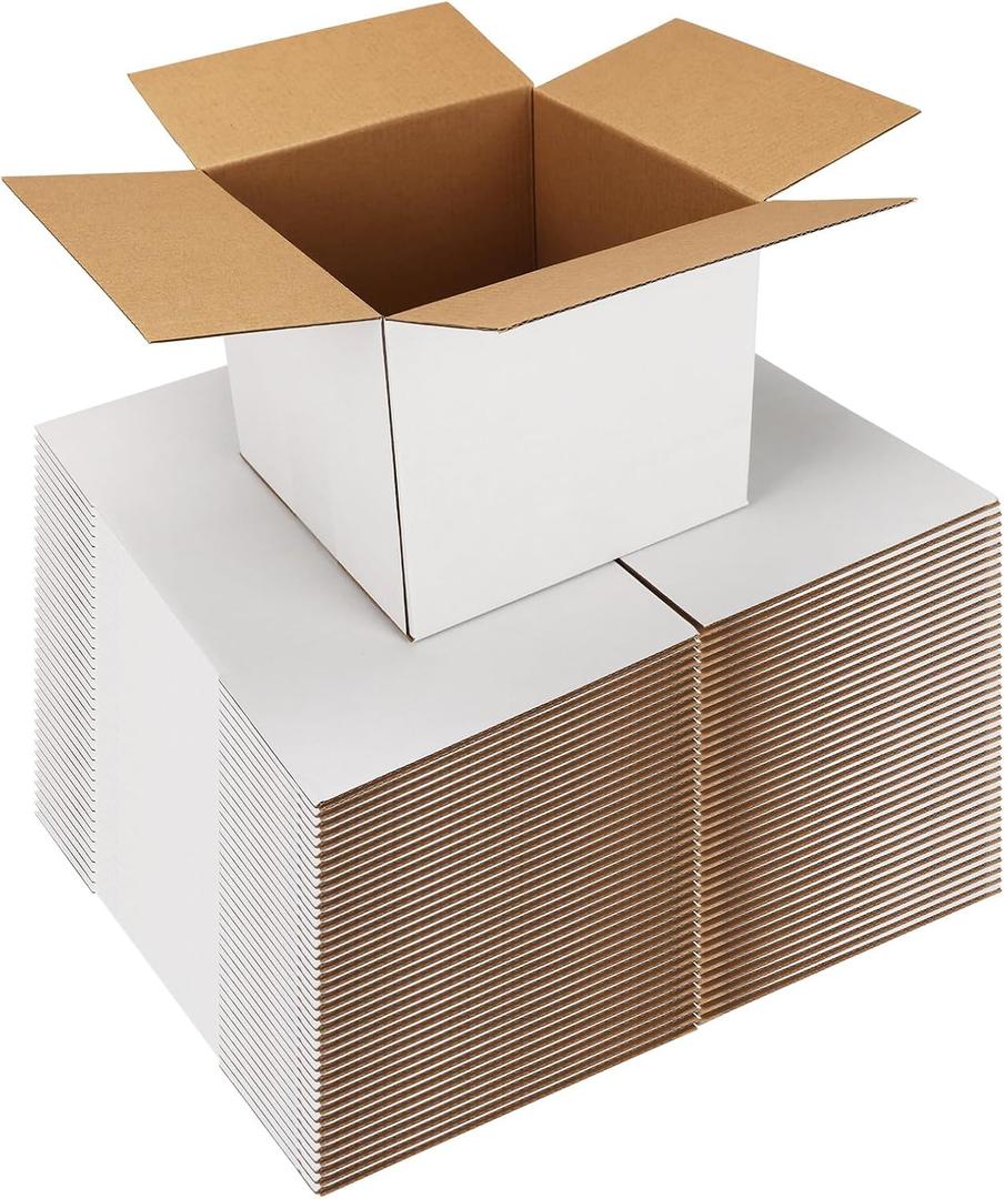 Shipping Boxes 7X7X6 Set of 40, White Corrugated Cardboard Box for Mailing Business Packaging