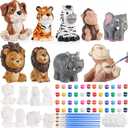 Zubebe 24 Pcs 3D Jungle Animals Ceramic Painting Kit DIY Safari Ceramics to Paint Your Own Animal Figurines Unpainted Plaster Arts Craft with Brush Palette Paint for Adults Birthday Party Favor Gifts