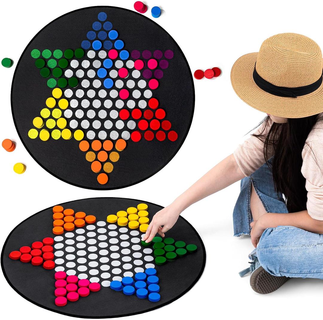 WinnerWhy 26 Inch Large Chinese Checkers Board Game with Checkerboard Mat, 60 Pieces and Storage Bag Fun Classic Strategy Family Board Game for Adults Indoor Outdoor Activity