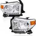 Pair Headlights Assembly Compatible for Toyota Tundra 2014-2021 Toyota Tundra with Clear Lens/Chrome Housing/Amber Reflector Front Lamps Driver and Passenger Side(Set of 2) #TO2502218