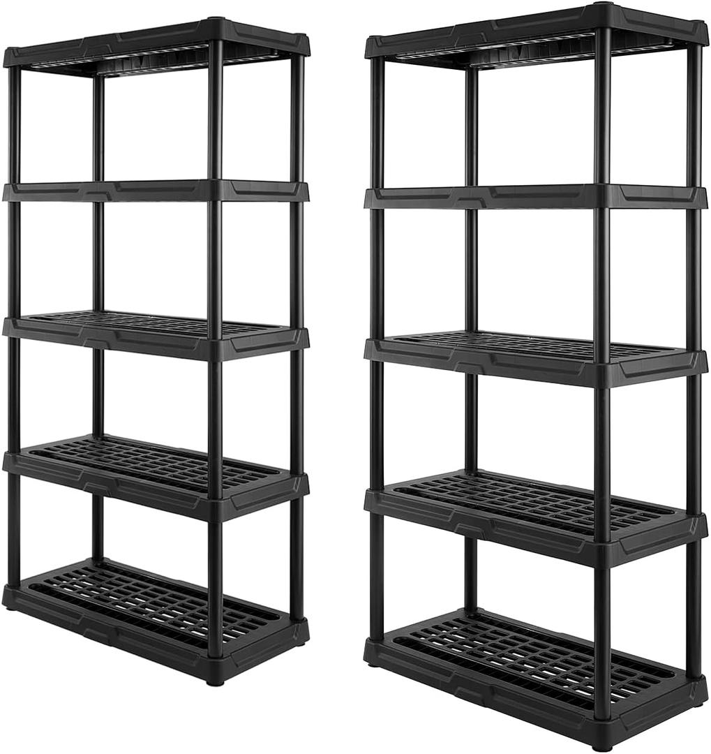 CENTREX CX 5-Tier (72H x 36W x 18D) Plastic Storage Shelving Unit (Black) 2 Pack, Heavy Duty, 150lbs Per Shelf Capacity, Indoor/Outdoor Storage Organization in Home, Garage, Office, Easy Assembly