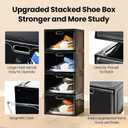 Amllas 8 Pack Shoe Boxes Black Plastic Stackable, Large Shoe Storage Organizer,Drop Side Front Shoe Containers for Entryway,Sneaker Storage Fit up to US Size 13 for Men/Women(13’’x 10.6”x 8.3”)