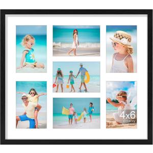 Vittanly 15x17 Collage Picture Frame, Displays 7Pcs 4x6 Pictures with Mat, 4x6 Picture Frames Collage Wall Decor for Horizontal or Vertical Display, Black, 1 Pack